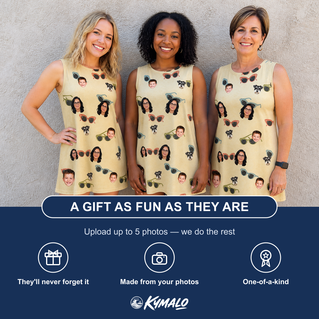 Friends in matching Women's Veil Vibes Custom Face Tank Dress — a group gift photo