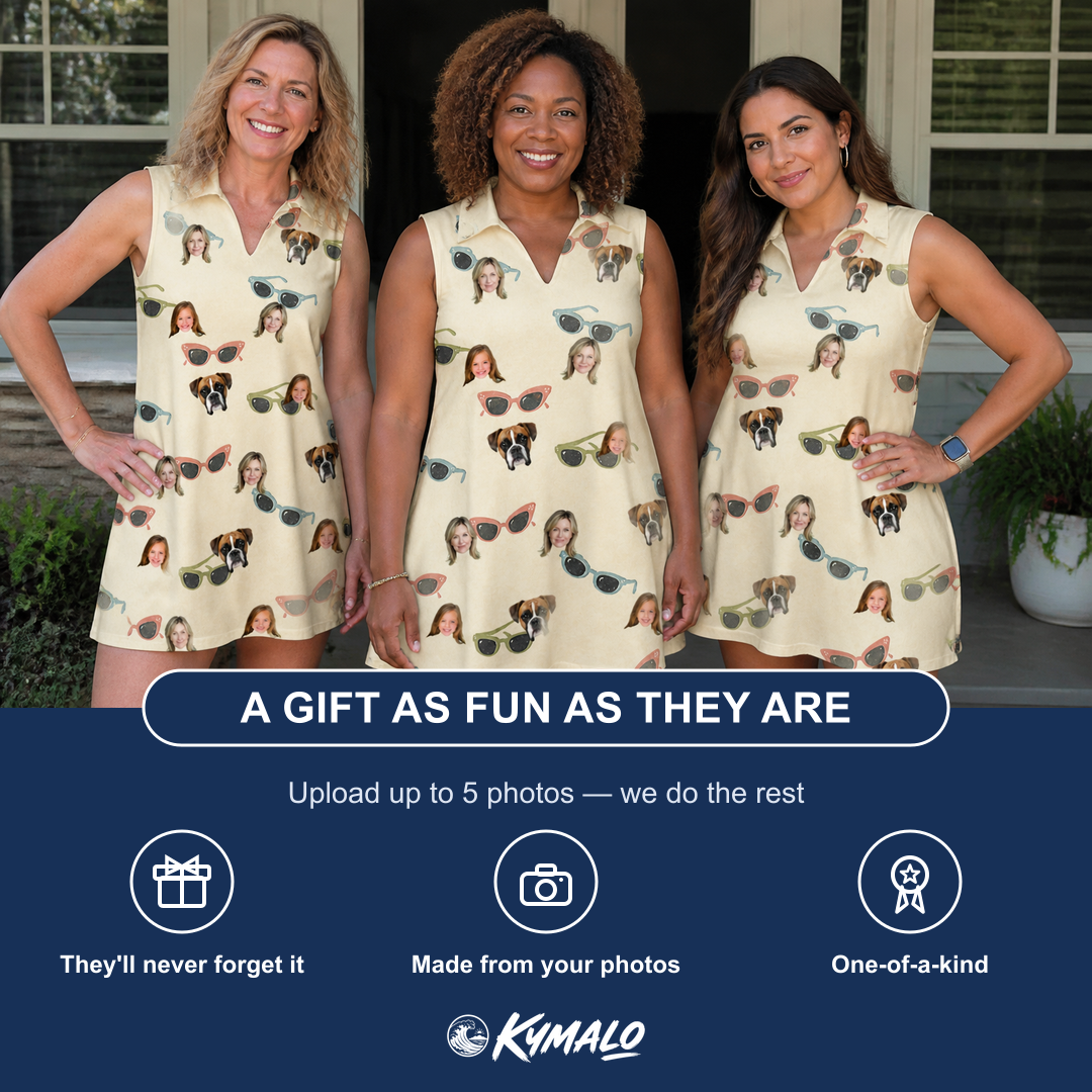 Friends in matching Women's Veil Vibes Custom Face V-Neck Dress — a group gift photo