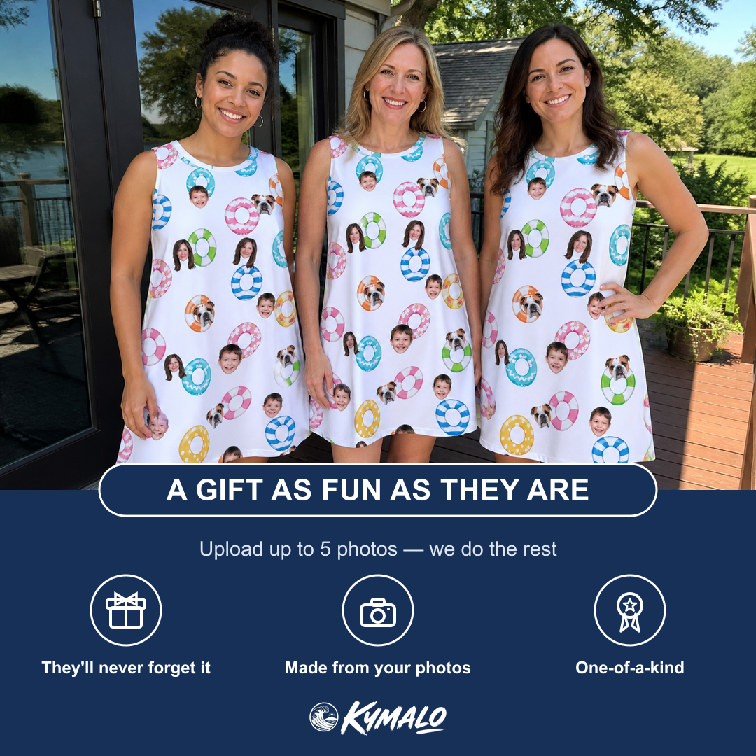 Friends in matching Women's Rainbow Ripples Custom Face Tank Dress — a group gift photo