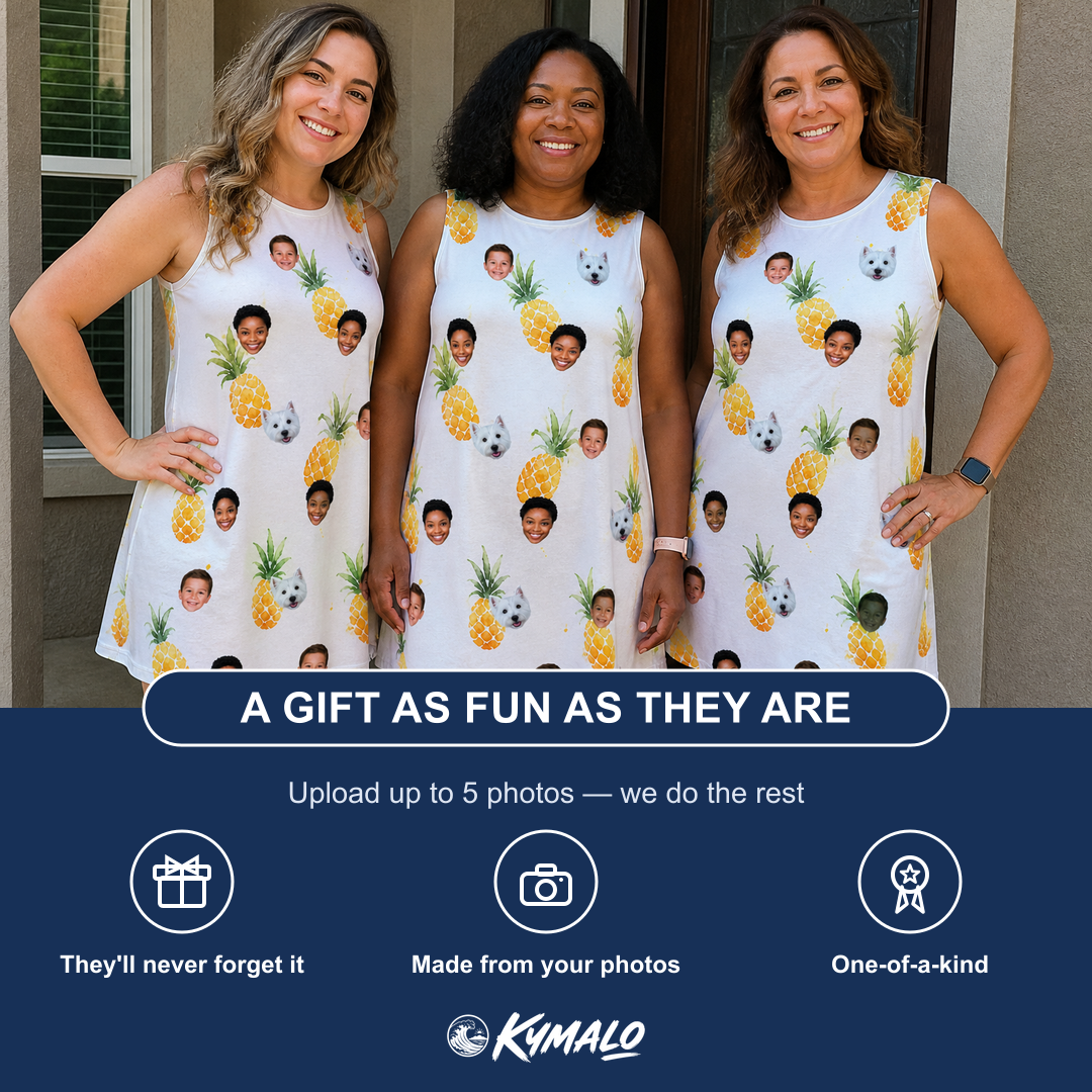 Friends in matching Women's Prickle Picnic Custom Face Tank Dress — a group gift photo