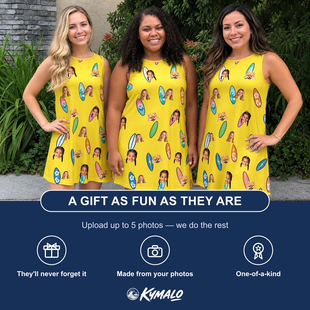 Friends in matching Women's Board Buddies Custom Face Tank Dress — a group gift photo