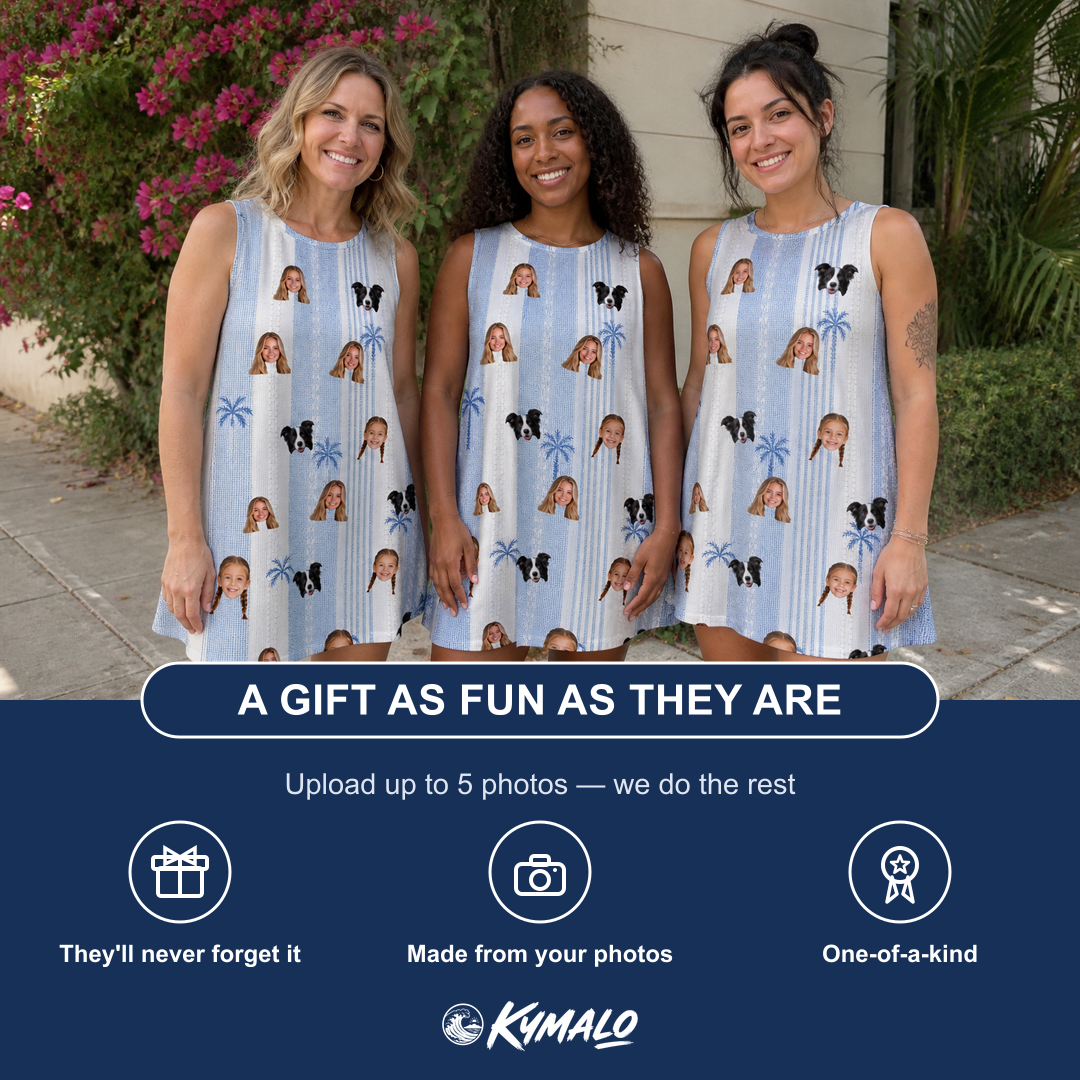 Friends in matching Women's Coconut Crew Custom Face Tank Dress — a group gift photo