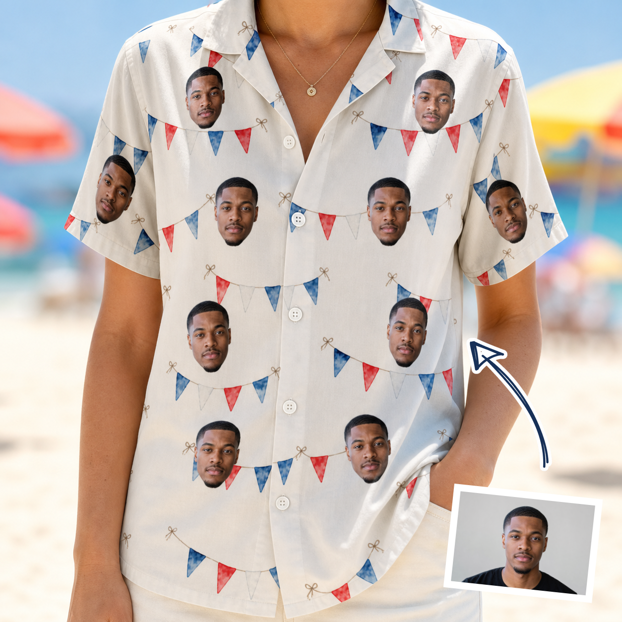 Woman wearing Women's Ruby Ruffles Custom Face Hawaiian Shirt — custom faces printed all-over