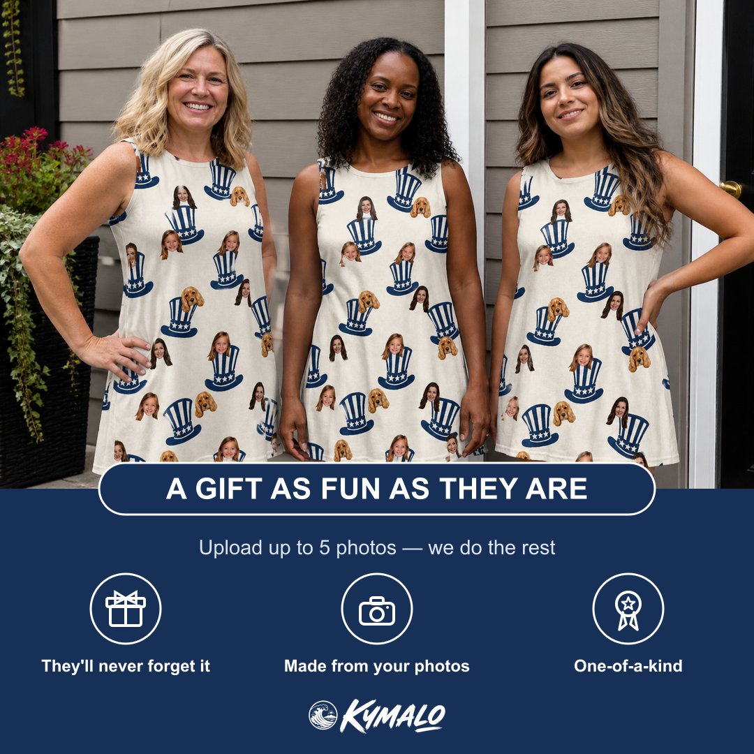 Friends in matching Women's Crown Capers Custom Face Tank Dress — a group gift photo
