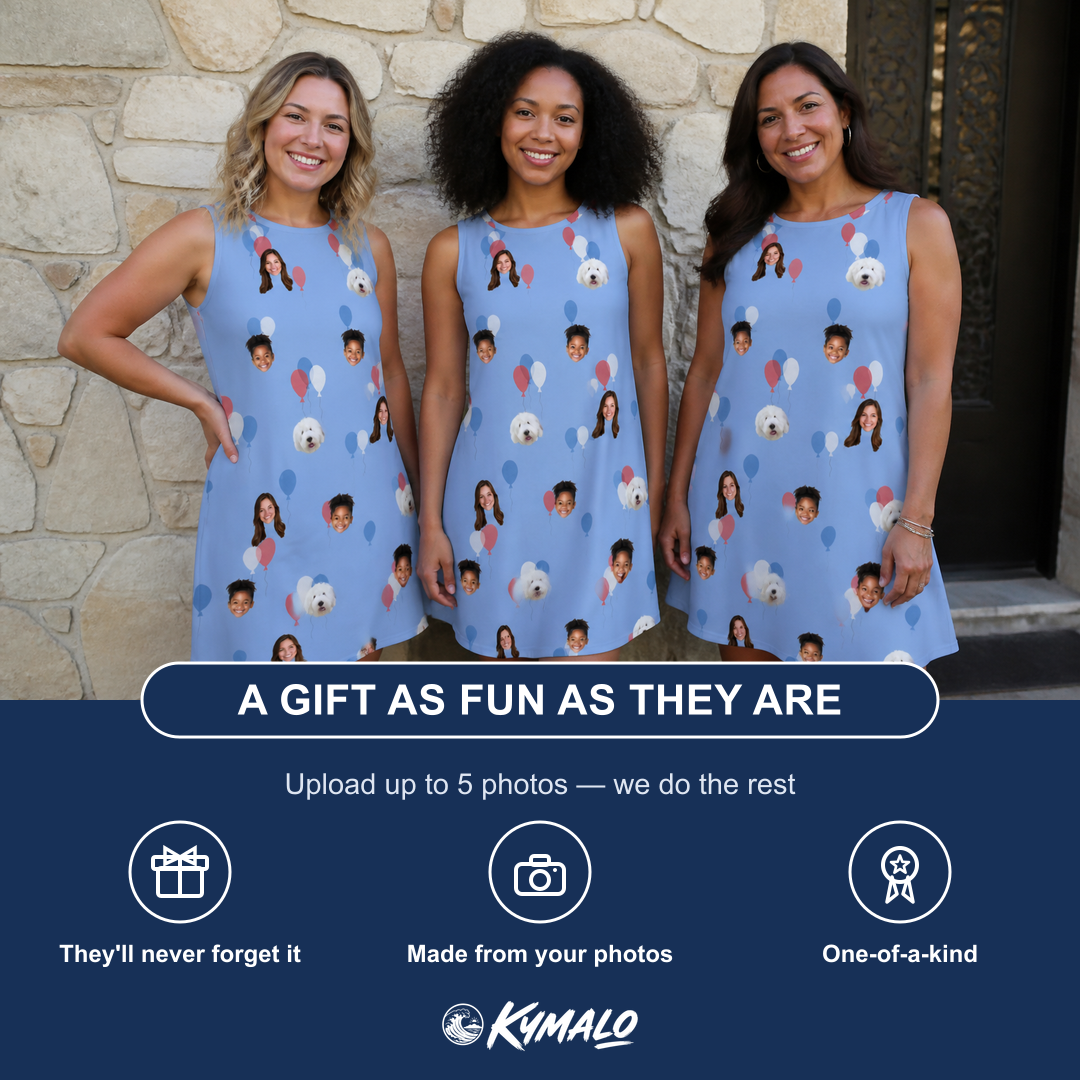 Friends in matching Women's Betsy Bounce Custom Face Tank Dress — a group gift photo