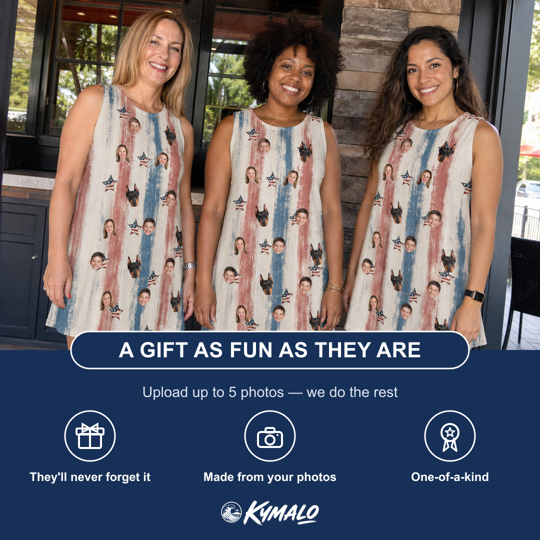Friends in matching Women's Union Spark Custom Face Tank Dress — a group gift photo