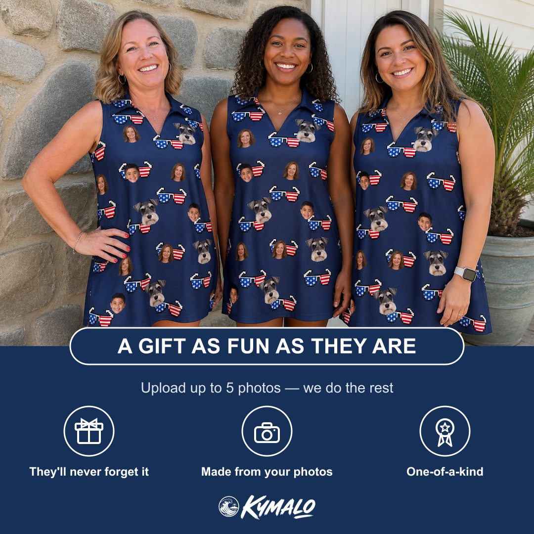 Friends in matching Women's Rebel Reflectors Custom Face V-Neck Dress — a group gift photo