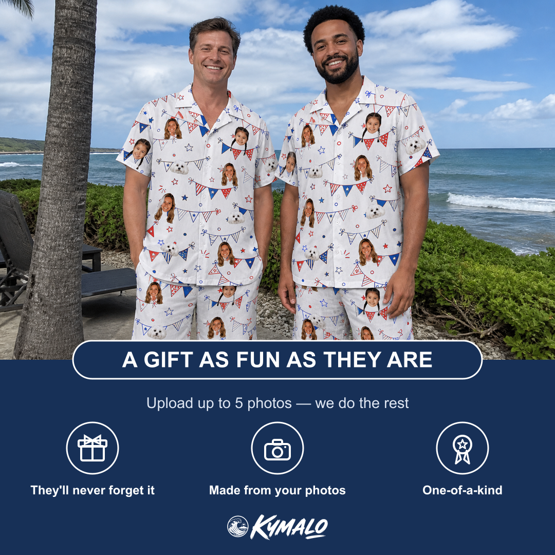 Friends in matching Men's Civic Colors Custom Face Shirt & Shorts Set — a group gift photo