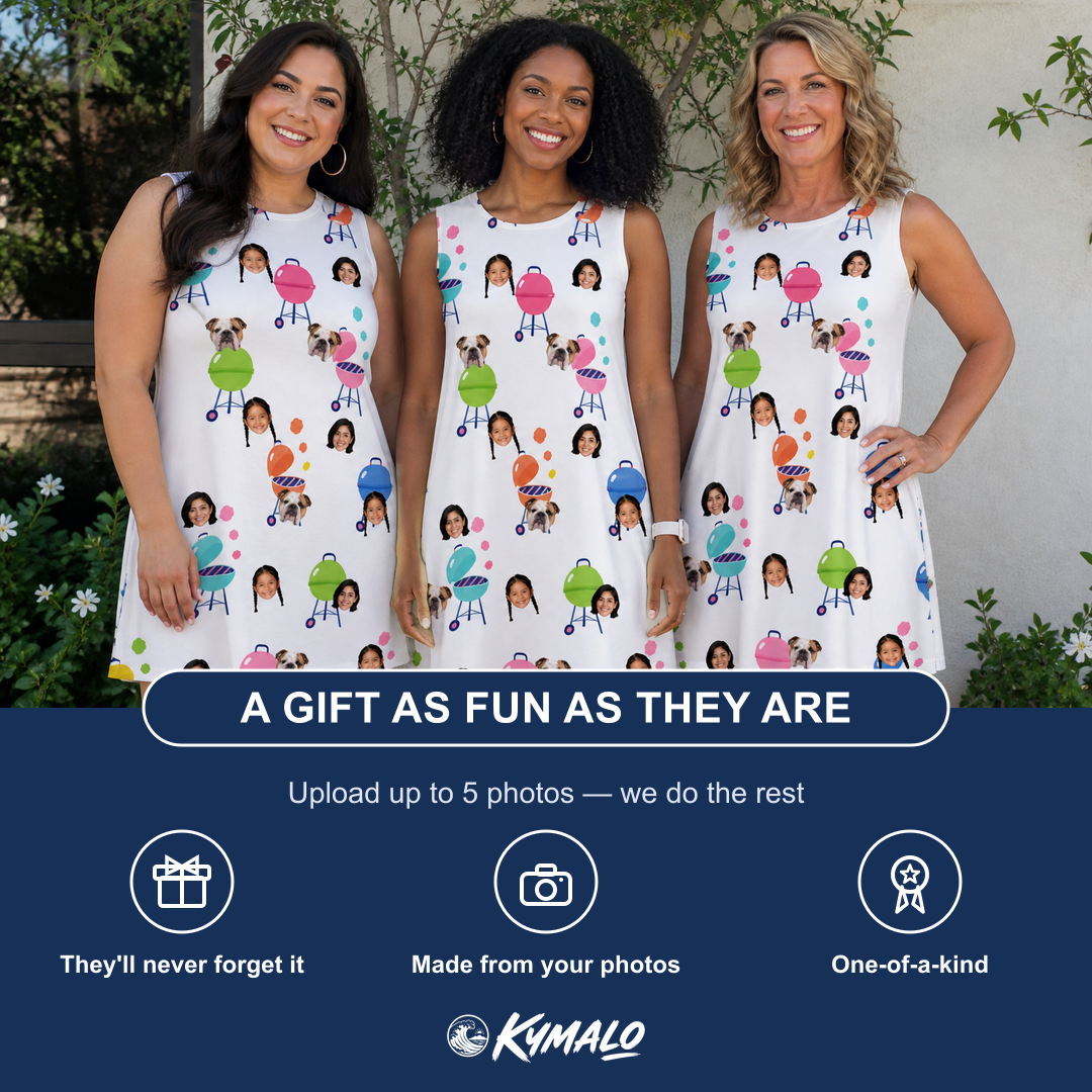 Friends in matching Women's Cousin Cookout Custom Face Tank Dress — a group gift photo