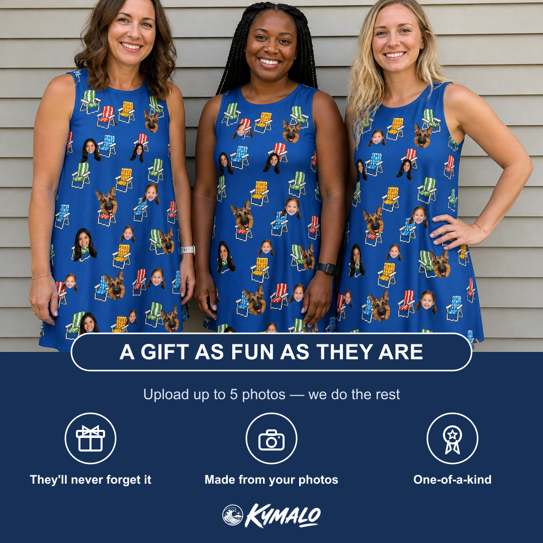 Friends in matching Women's Patio Perch Custom Face Tank Dress — a group gift photo