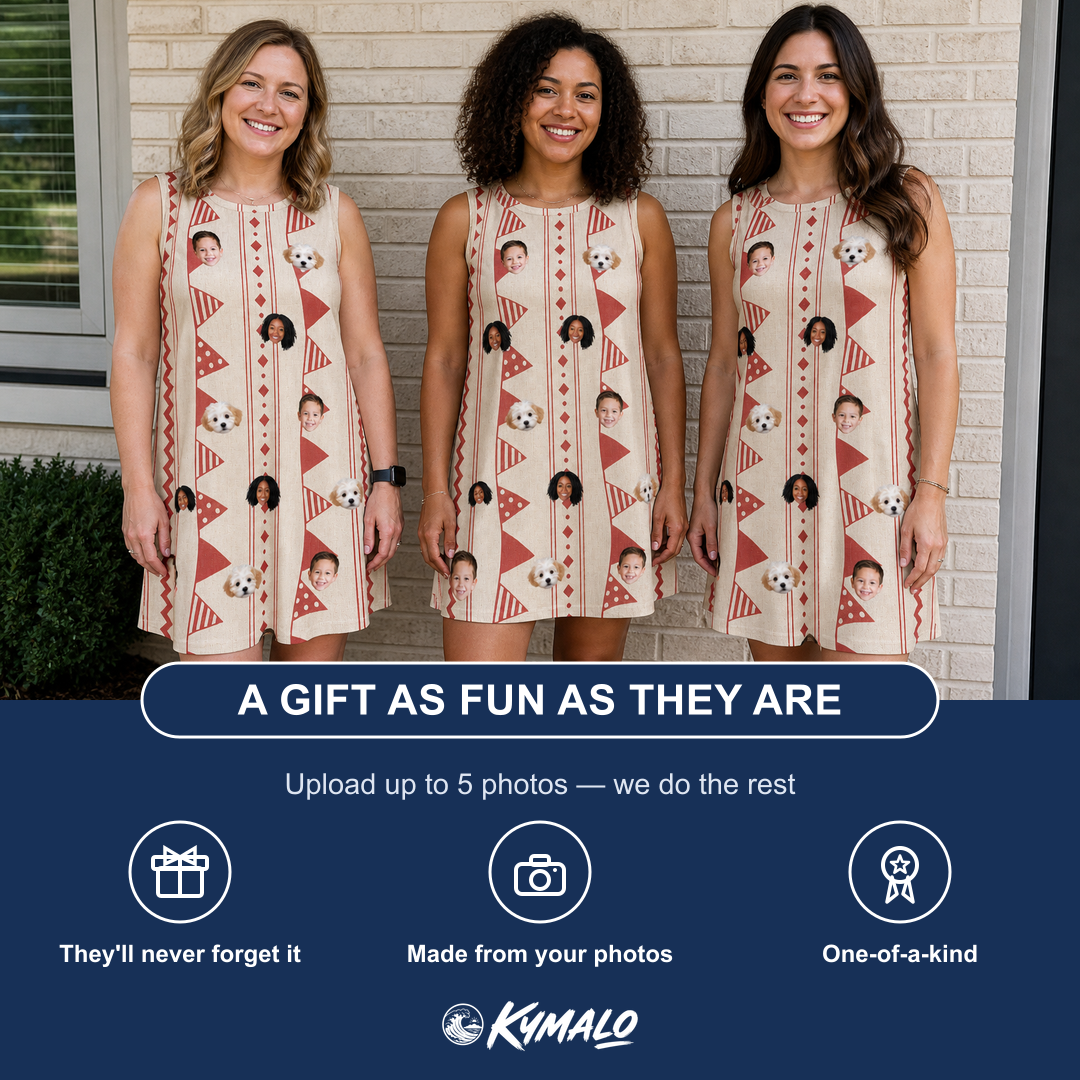 Friends in matching Women's Home Huddle Custom Face Tank Dress — a group gift photo