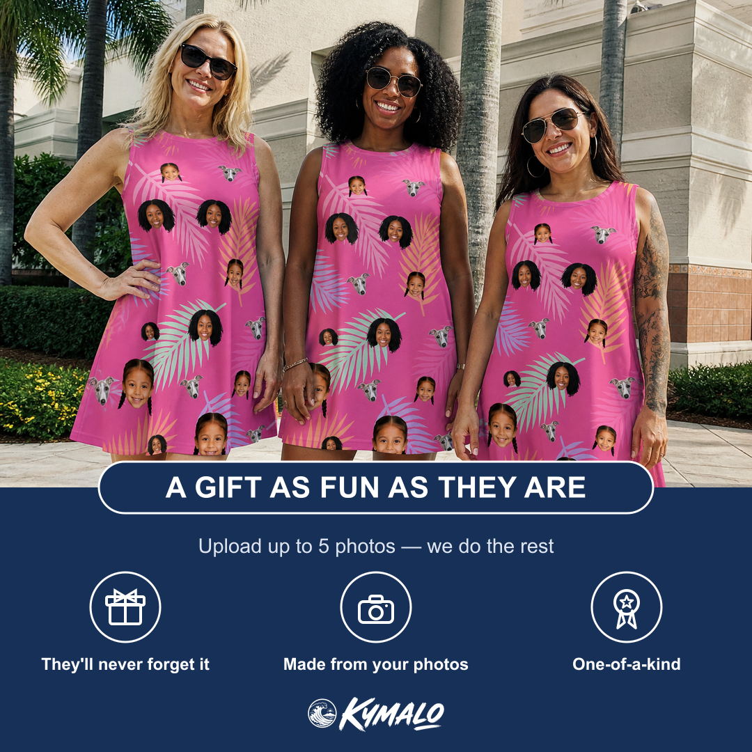 Friends in matching Women's Swaying Sweethearts Custom Face Tank Dress — a group gift photo