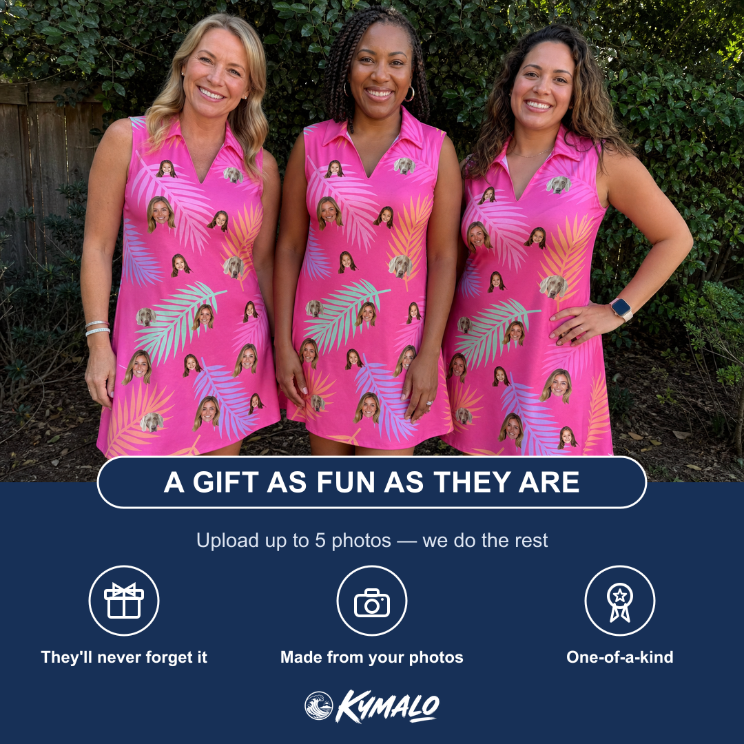 Friends in matching Women's Swaying Sweethearts Custom Face V-Neck Dress — a group gift photo