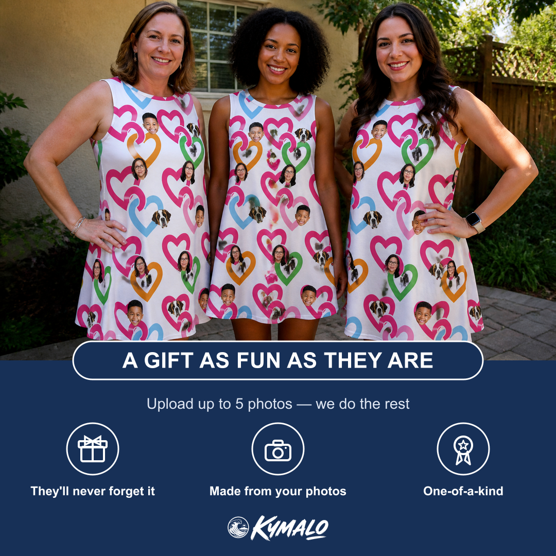 Friends in matching Women's Joined Jetty Custom Face Tank Dress — a group gift photo
