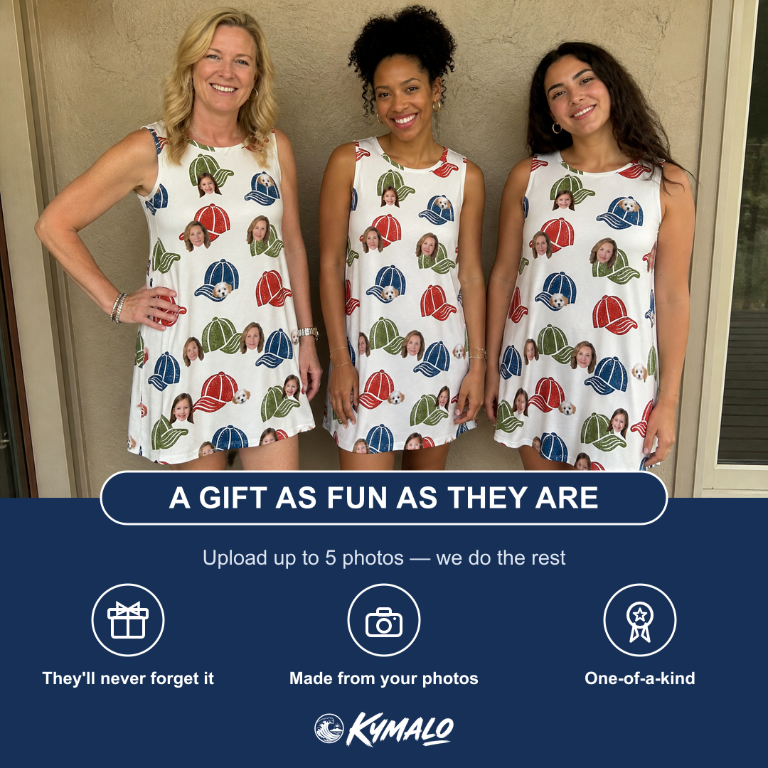 Friends in matching Women's Brim Bonds Custom Face Tank Dress — a group gift photo