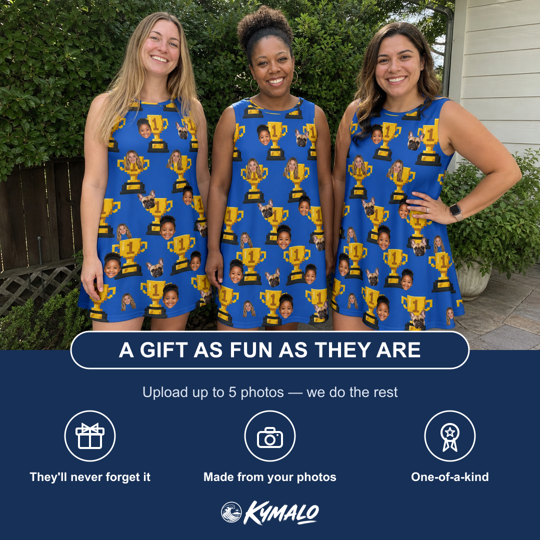 Friends in matching Women's Number One Custom Face Tank Dress — a group gift photo