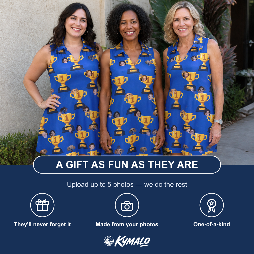 Friends in matching Women's Number One Custom Face V-Neck Dress — a group gift photo