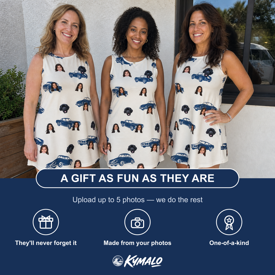 Friends in matching Women's Piston Pride Custom Face Tank Dress — a group gift photo