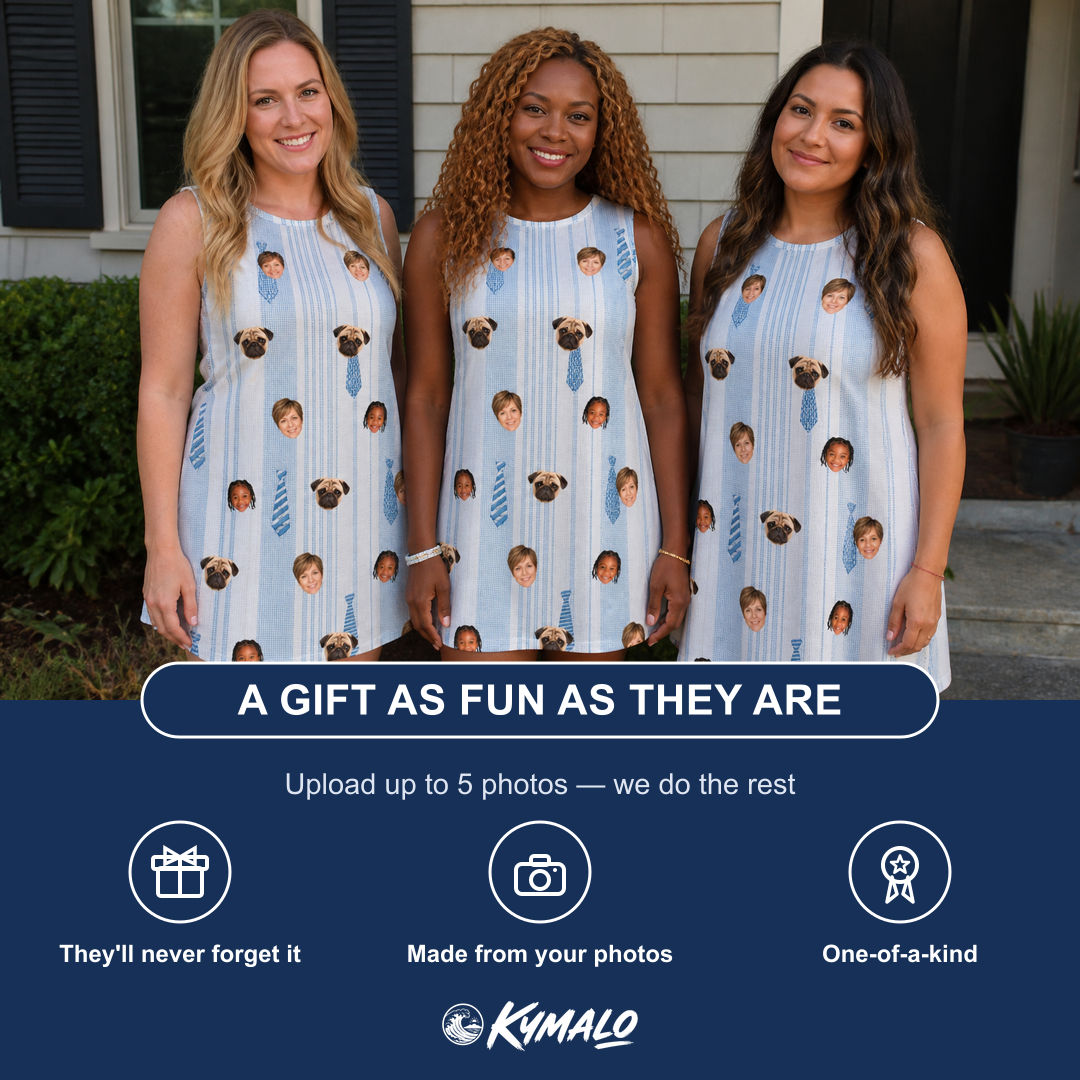 Friends in matching Women's Collar Confetti Custom Face Tank Dress — a group gift photo