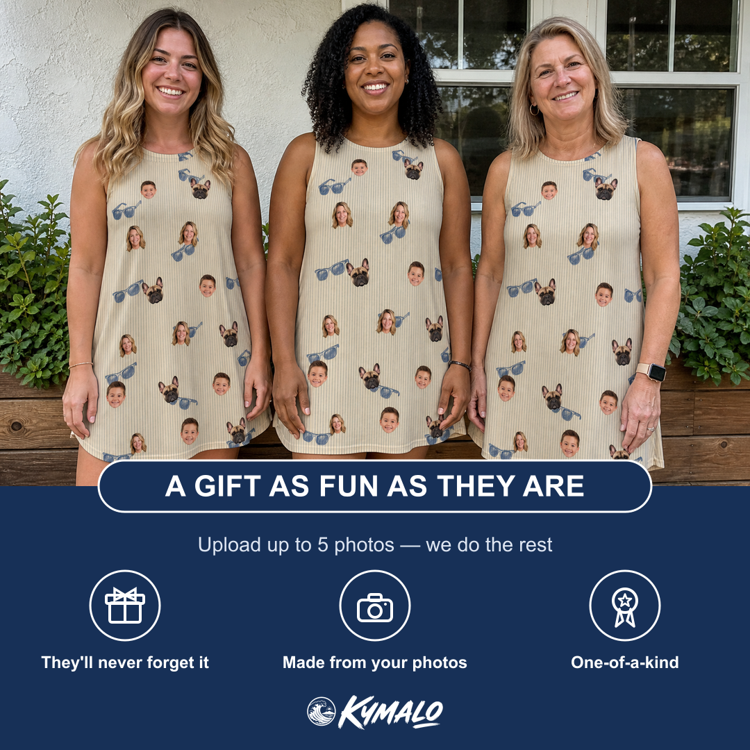 Friends in matching Women's Solar Sire Custom Face Tank Dress — a group gift photo