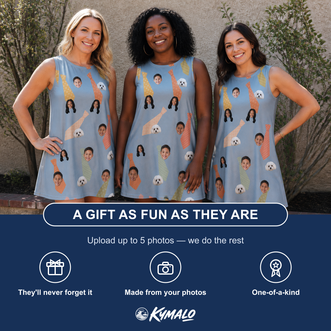 Friends in matching Women's Dapper Dads Custom Face Tank Dress — a group gift photo