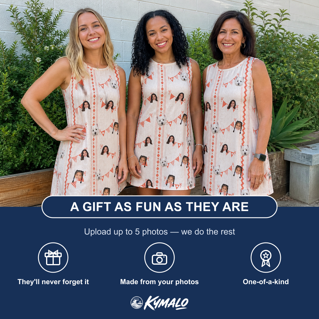 Friends in matching Women's Grand Gathering Custom Face Tank Dress — a group gift photo