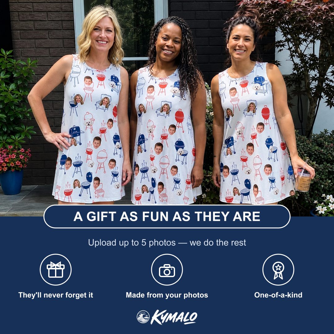 Friends in matching Women's Grate Expectations Custom Face Tank Dress — a group gift photo