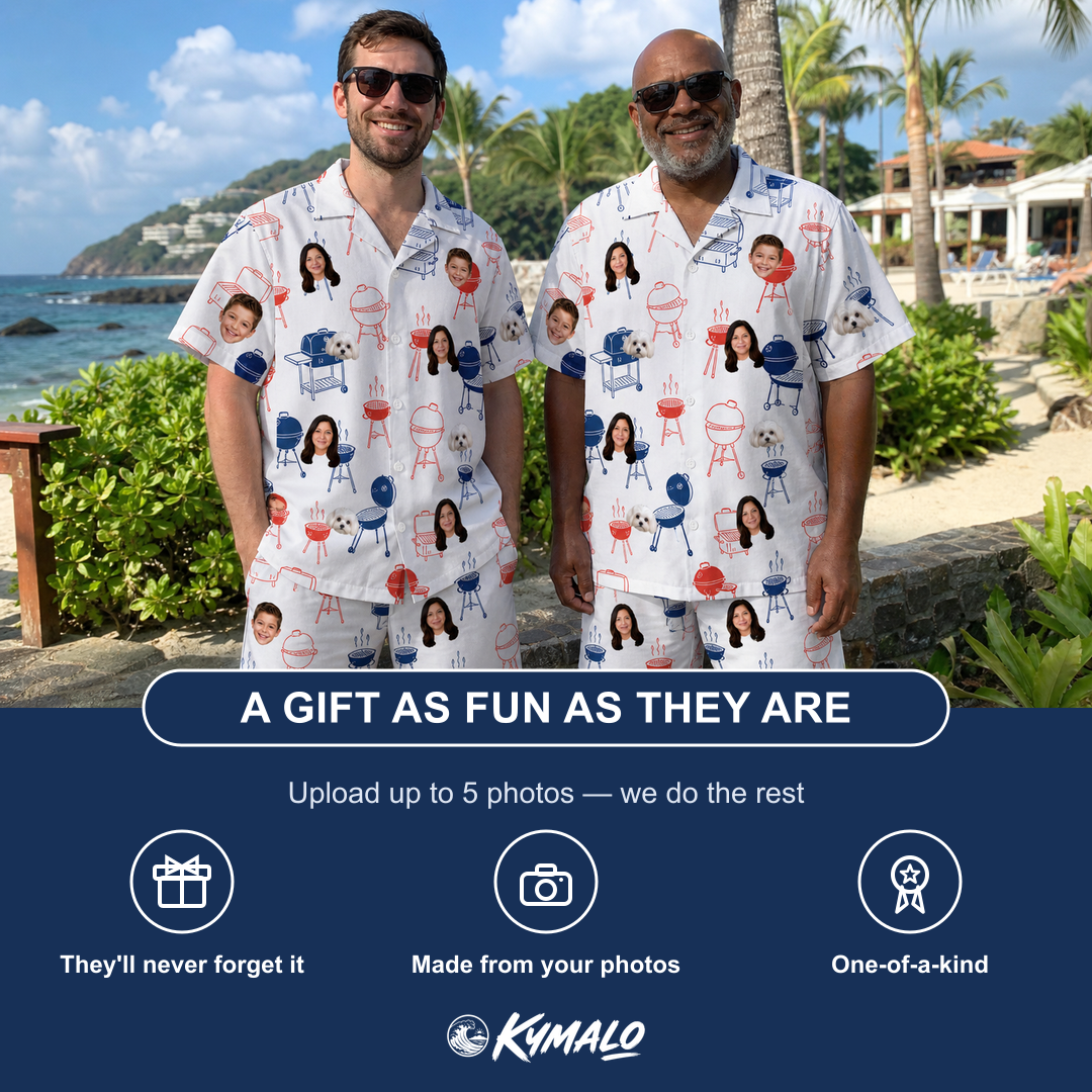 Friends in matching Men's Grate Expectations Custom Face Shirt & Shorts Set — a group gift photo
