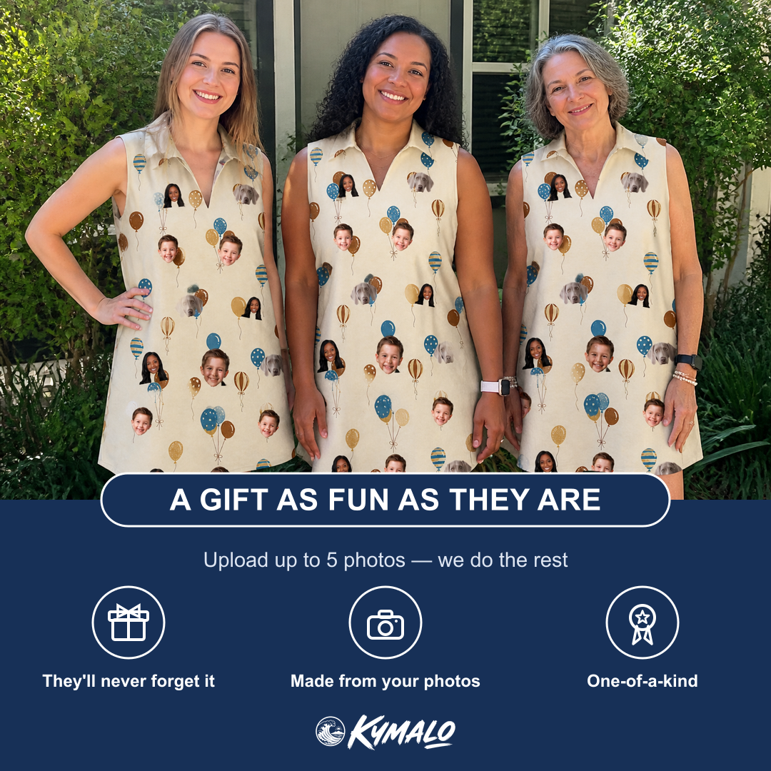 Friends in matching Women's Affection Aloft Custom Face V-Neck Dress — a group gift photo