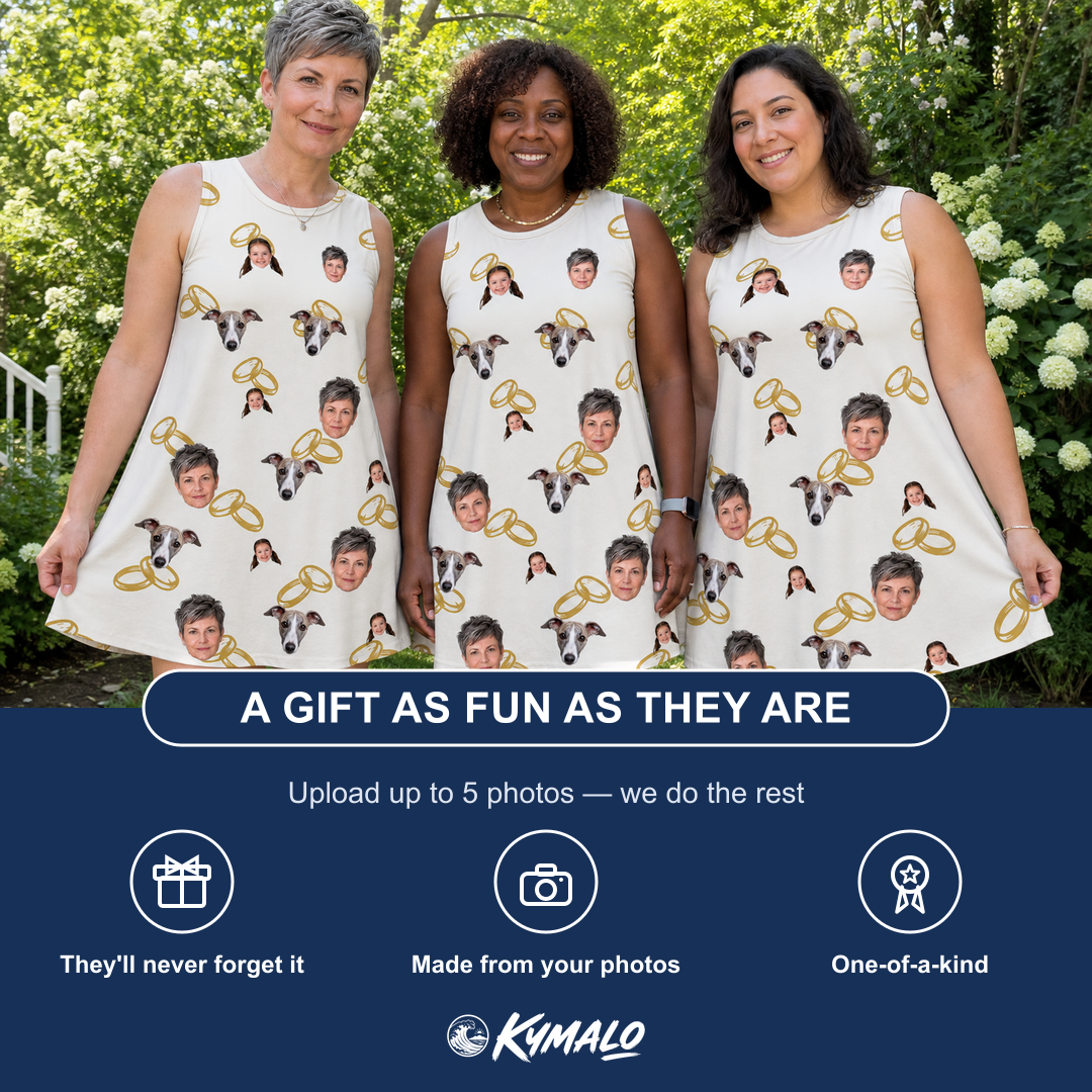 Friends in matching Women's Paired Piers Custom Face Tank Dress — a group gift photo