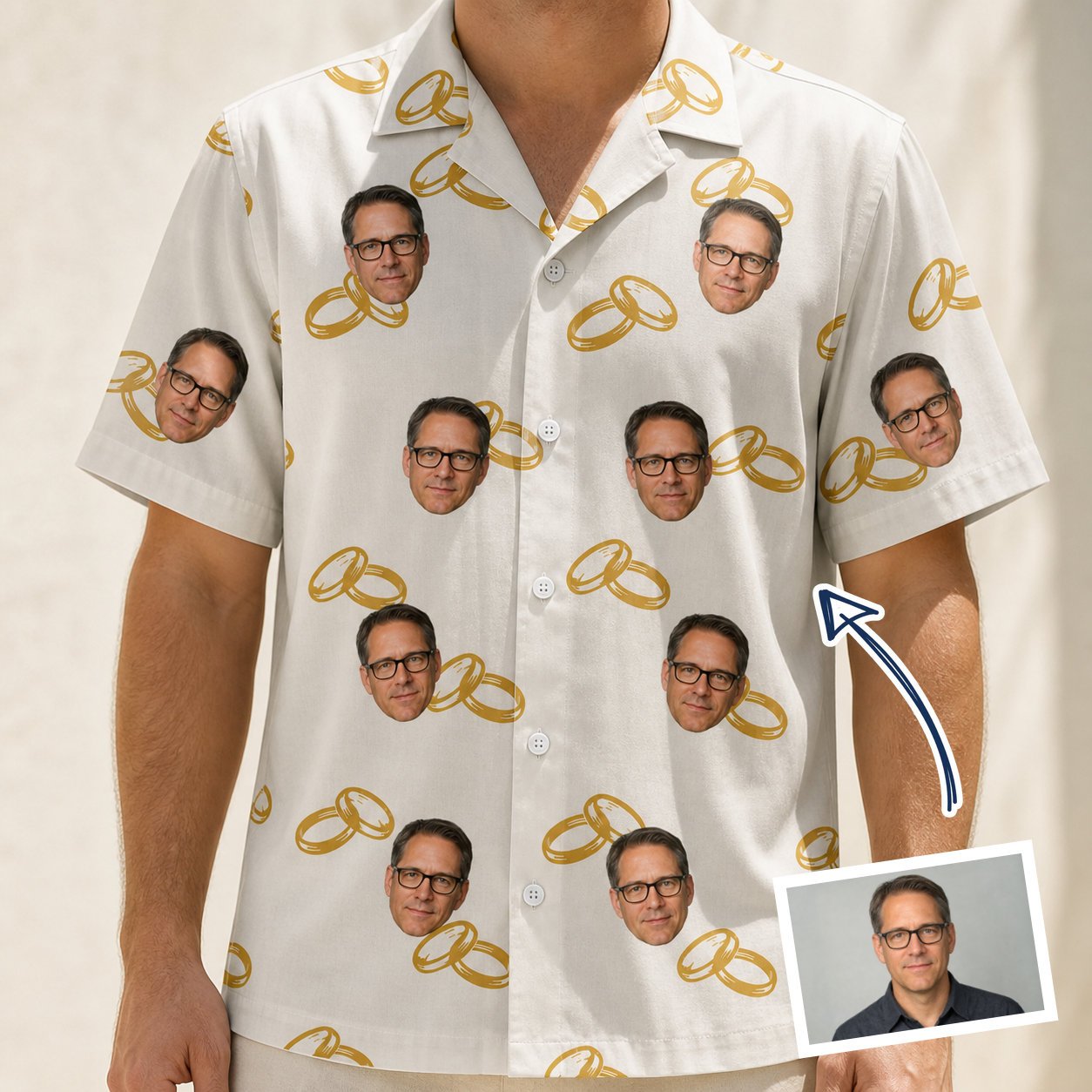 Man wearing Men's Paired Piers Custom Face Hawaiian Shirt — custom faces printed all-over
