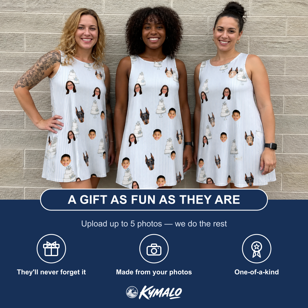 Friends in matching Women's Mermaid Meringue Custom Face Tank Dress — a group gift photo