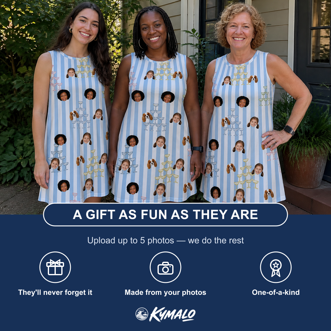 Friends in matching Women's Fizz Towers Custom Face Tank Dress — a group gift photo