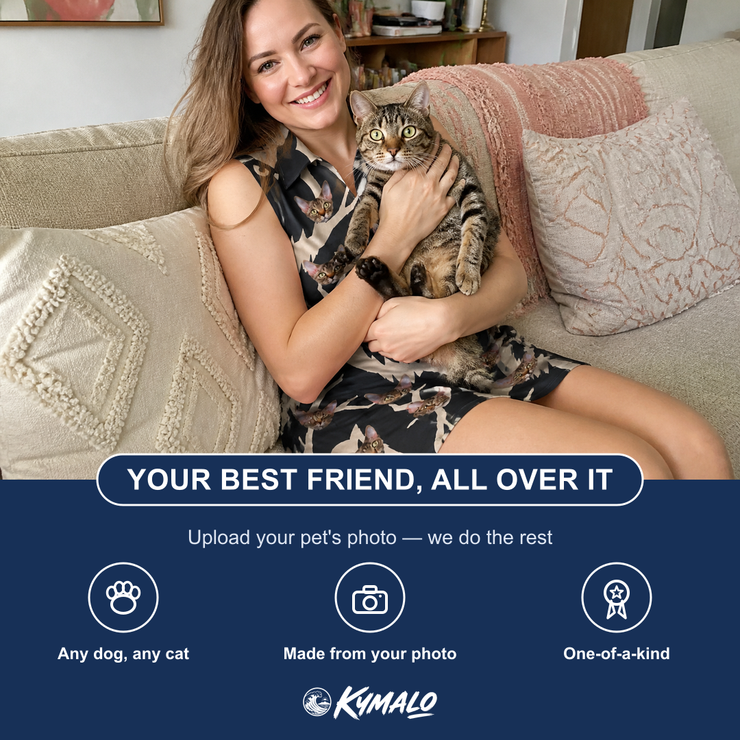 Friends in matching Women's Midnight Moonhoot Custom Cat Face V-Neck Dress — a group gift photo