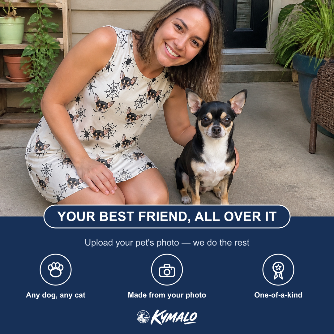 Friends in matching Women's Tangle Terror Custom Dog Face Tank Dress — a group gift photo