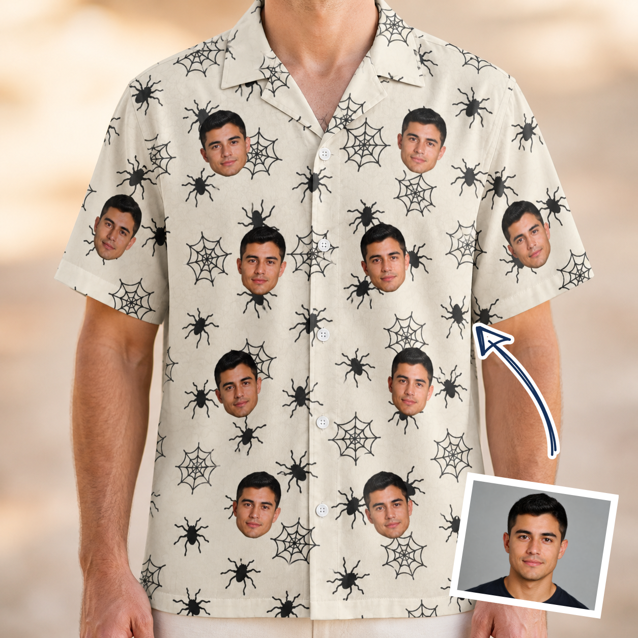 Man wearing Men's Tangle Terror Custom Face Hawaiian Shirt — custom faces printed all-over
