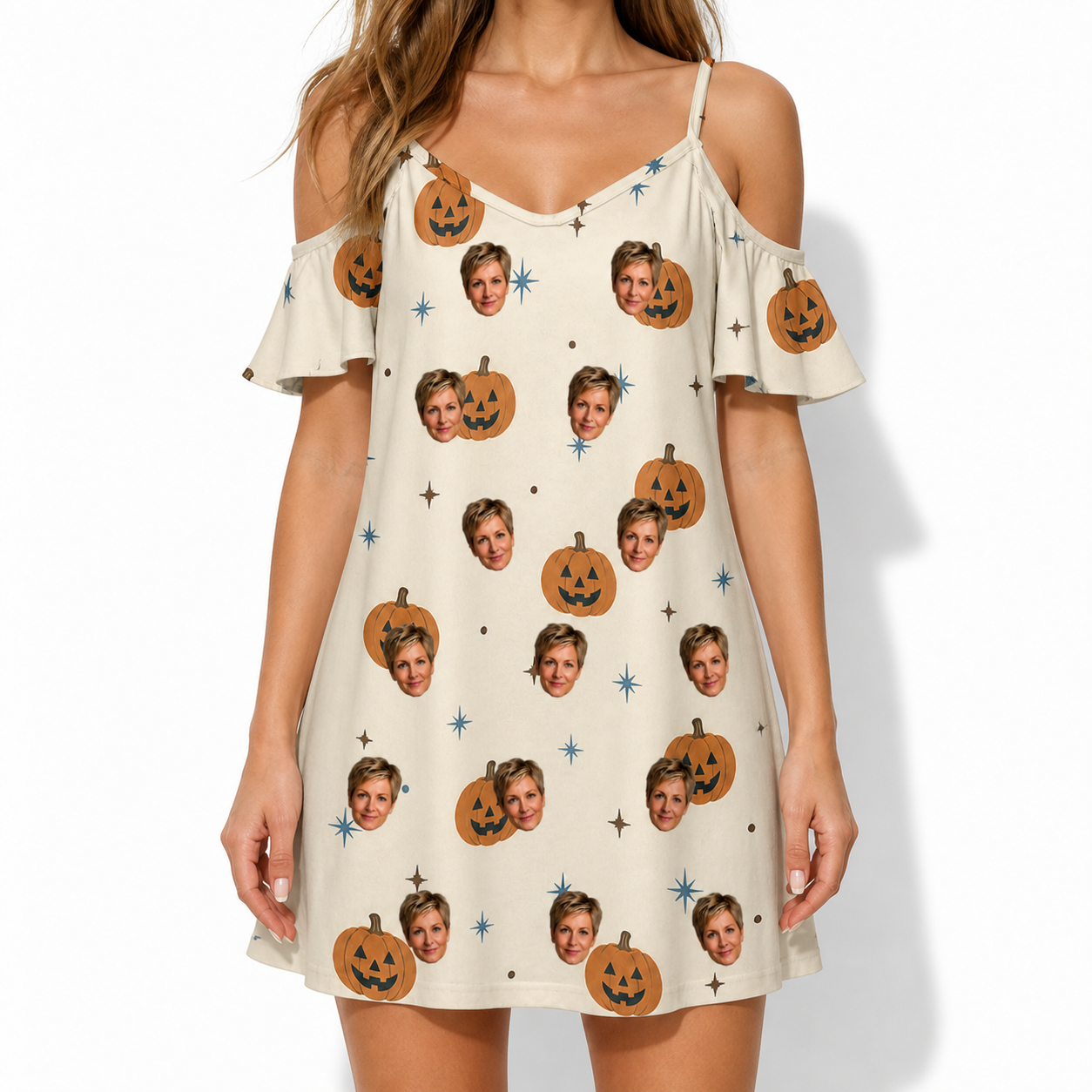 Women's Lantern Laughs Custom Face Off-Shoulder Dress