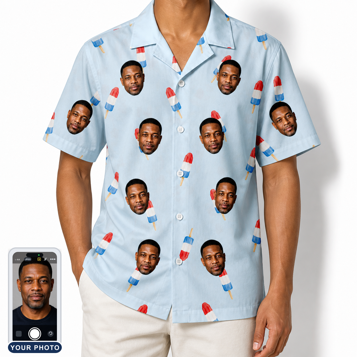 Men's Red White Chill Custom Face Hawaiian Shirt