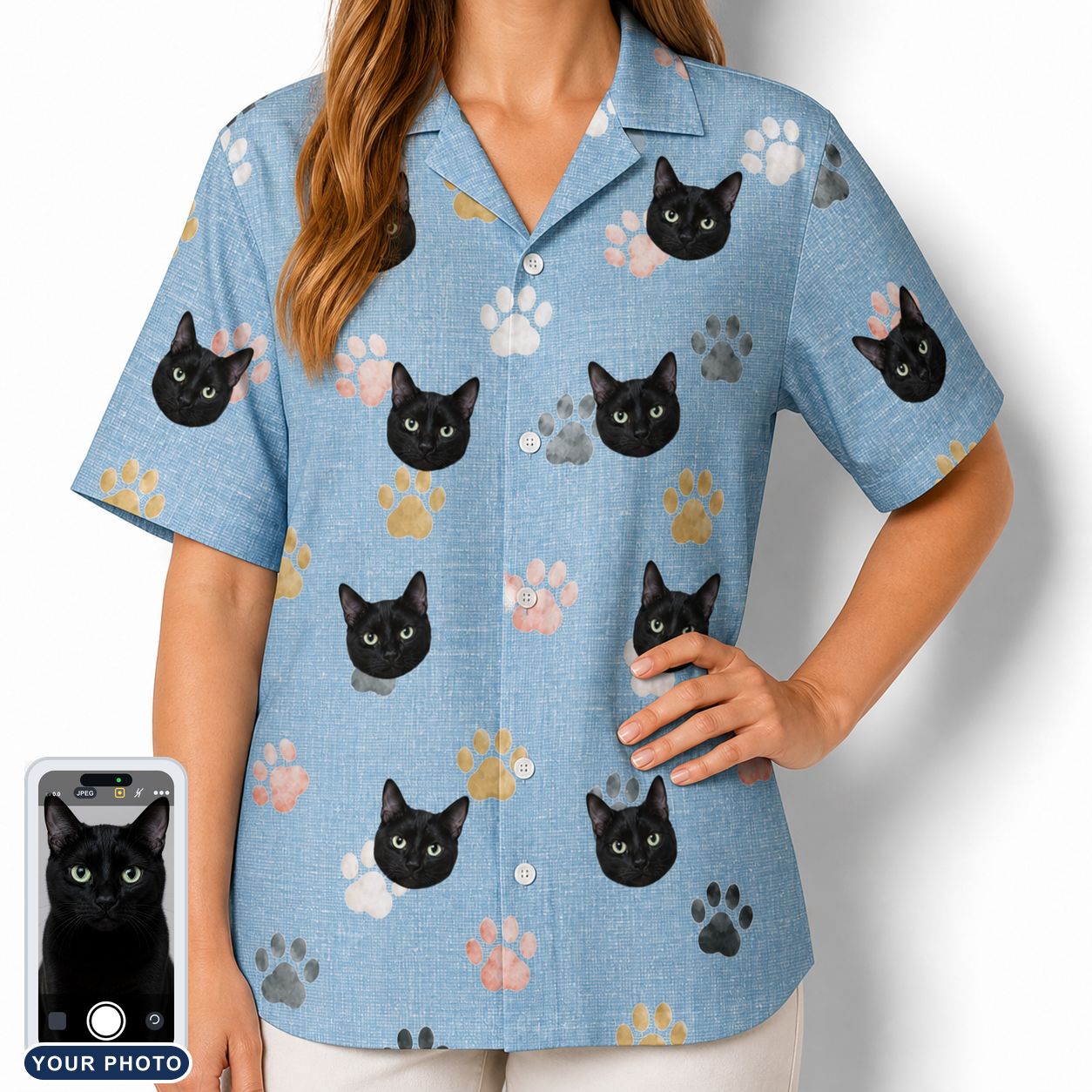 Women's Toe Bean Trail Custom Cat Face Hawaiian Shirt