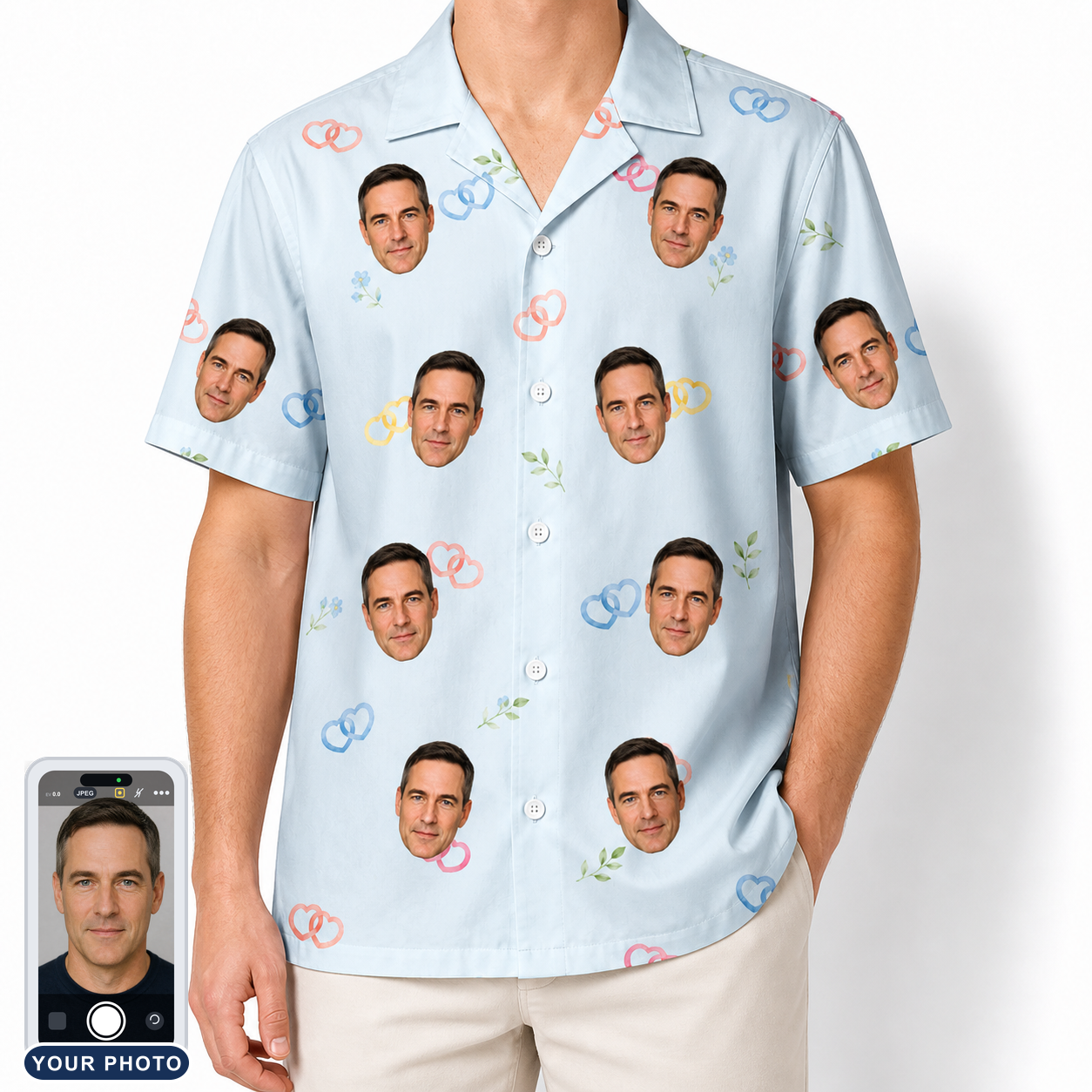 Men's Heart Hitch Custom Face Hawaiian Shirt