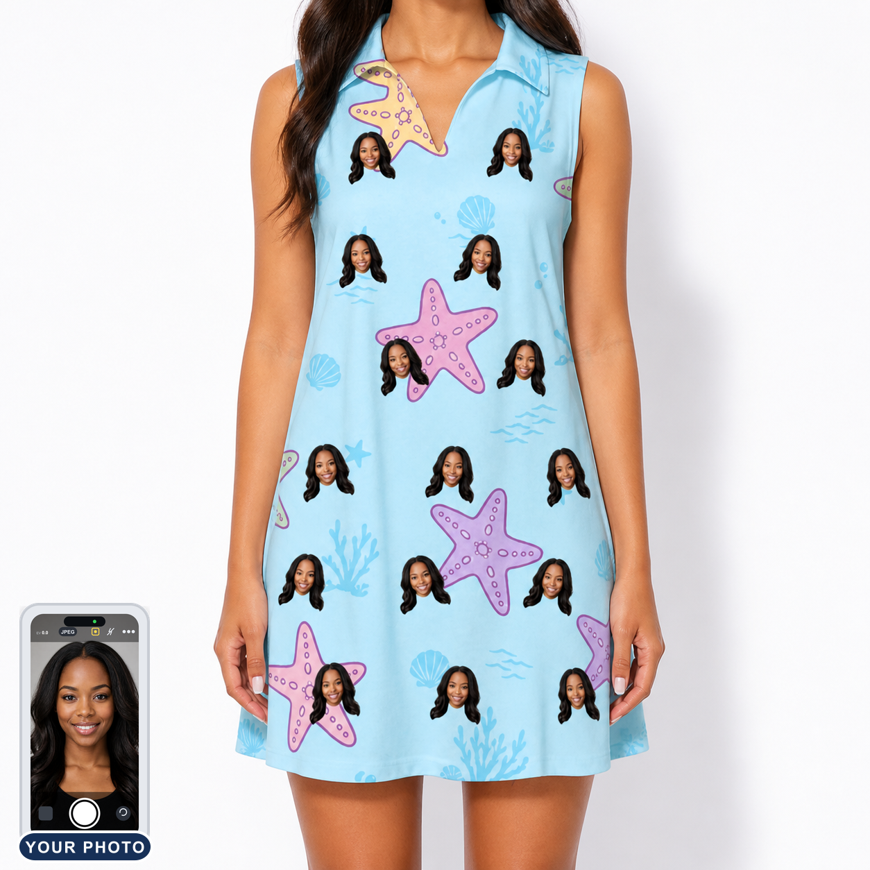 Women's Nautical Nuptials Custom Face V-Neck Dress