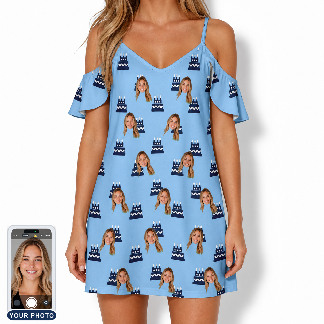 Women's Ganache Guffaws Custom Face Off-Shoulder Dress