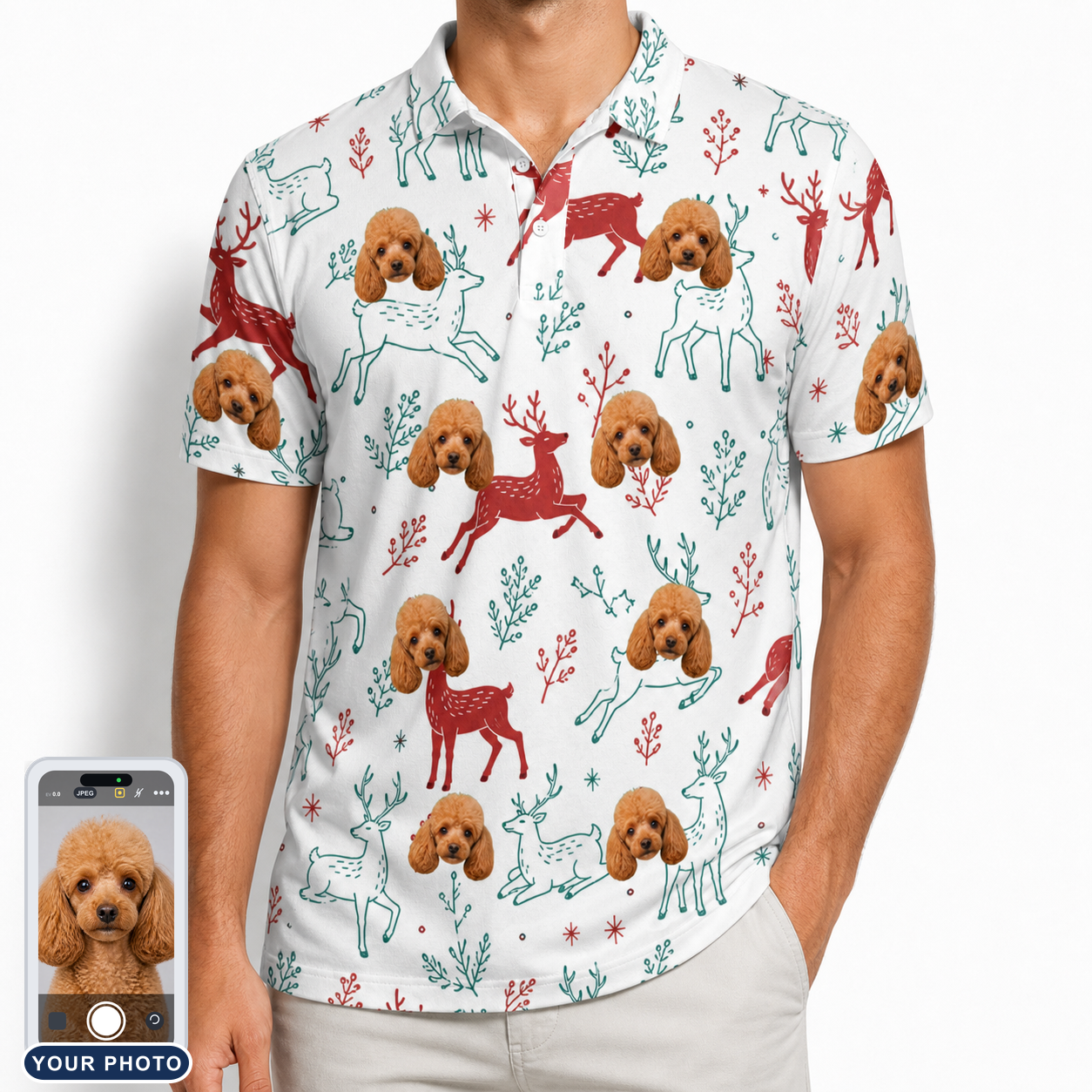 Men's Prancer Pranks Custom Dog Face Polo Shirt