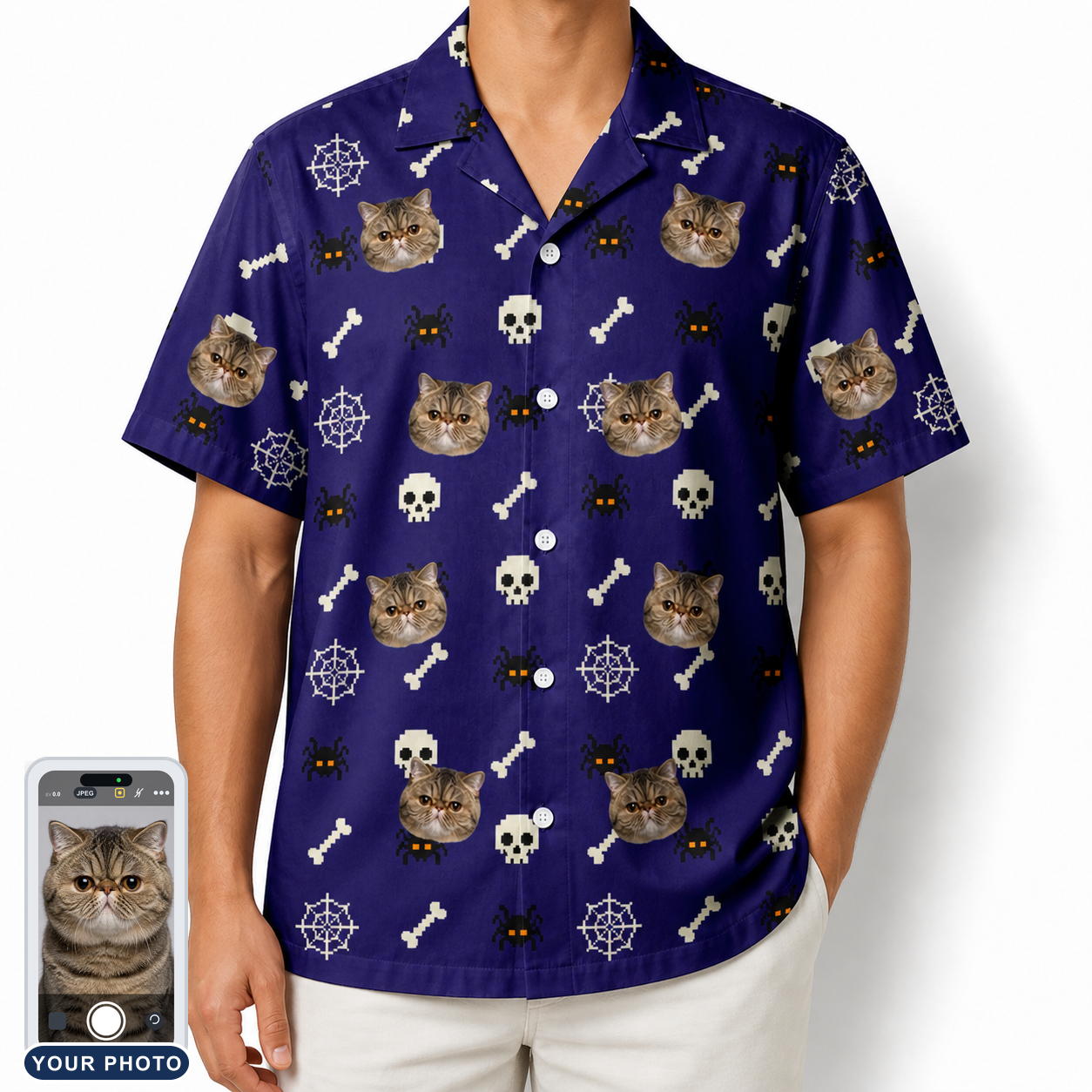 Men's Bone Appétit Custom Cat Face Hawaiian Shirt