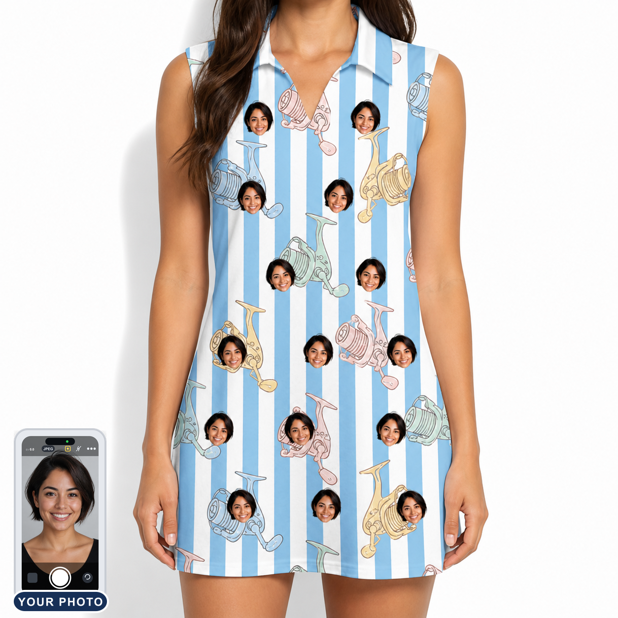 Women's Spinner Spritz Custom Face V-Neck Dress