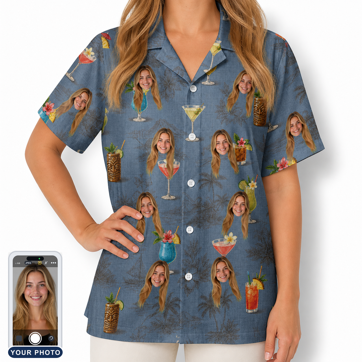 Women's Lounge Libations Custom Face Hawaiian Shirt