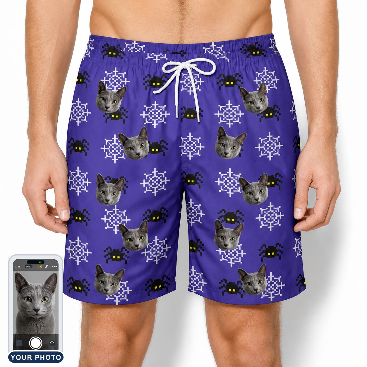 Men's Leggy Lurkers Custom Cat Face Beach Shorts