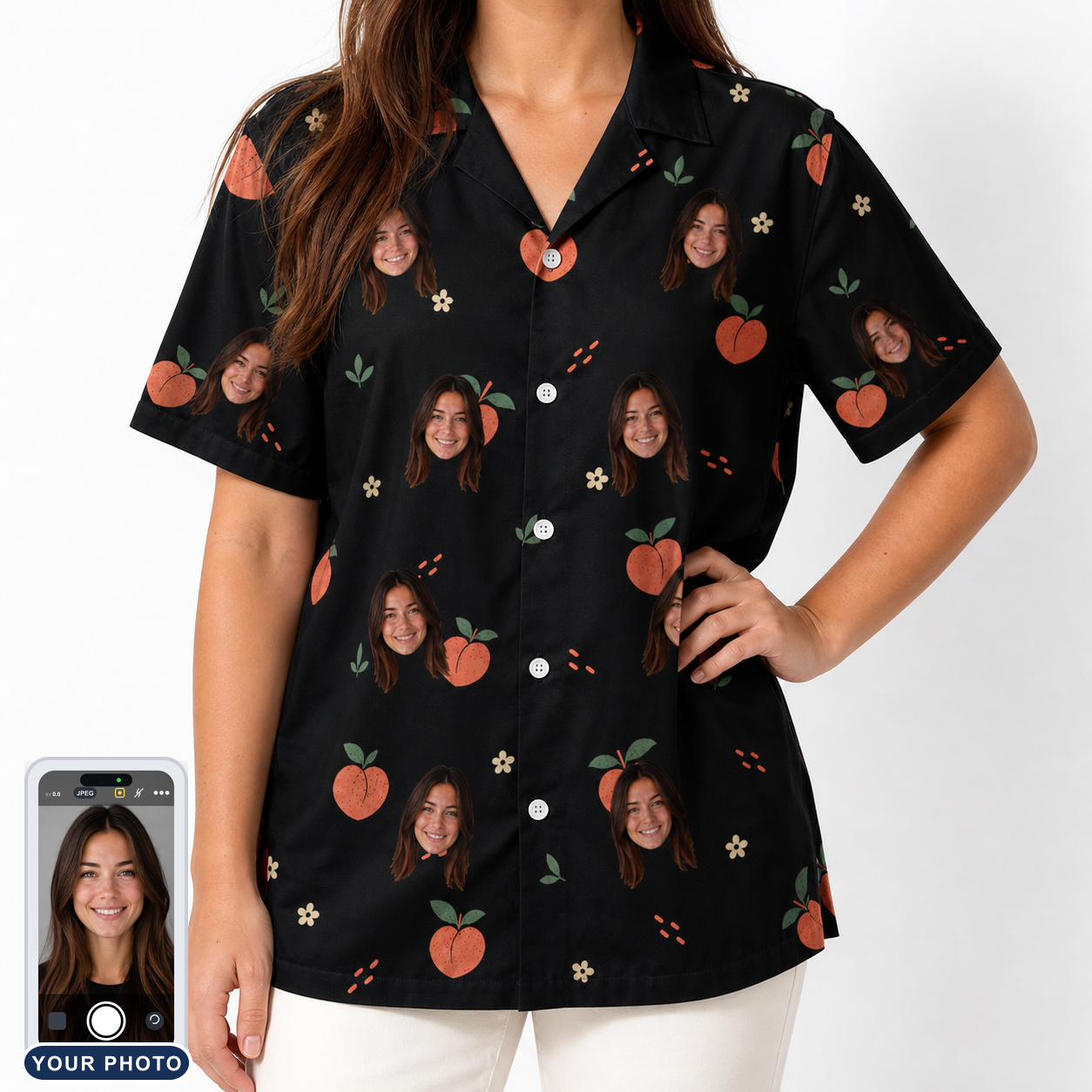 Women's Peach Please Custom Face Hawaiian Shirt