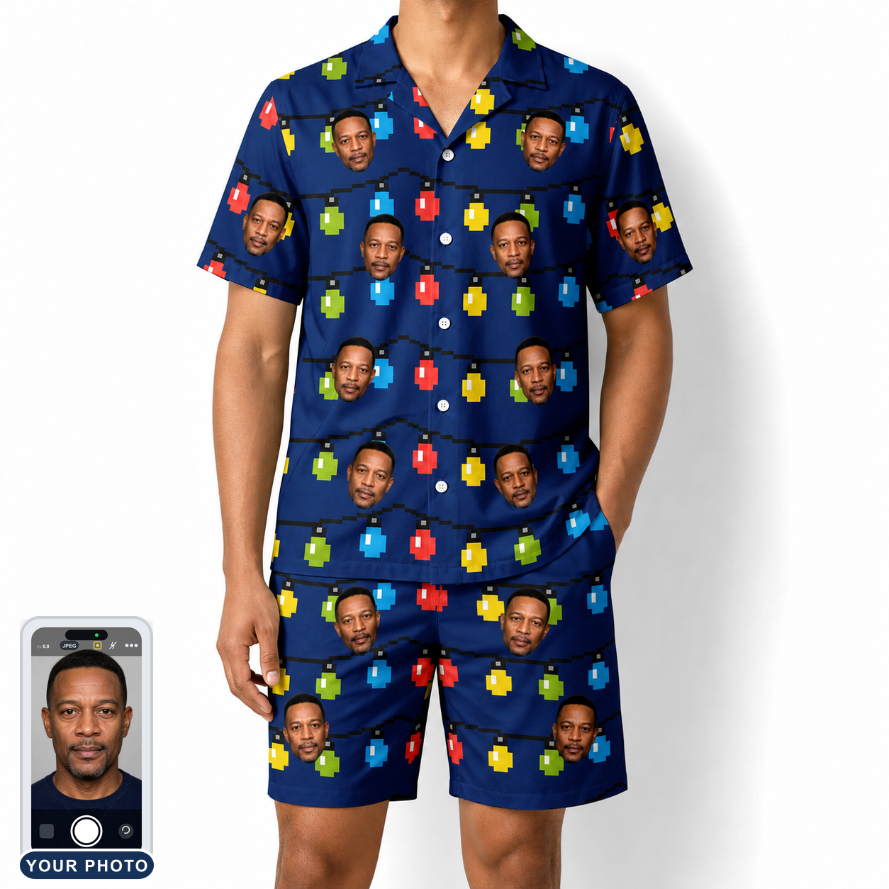Men's Stringlight Soirée Custom Face Shirt & Shorts Set