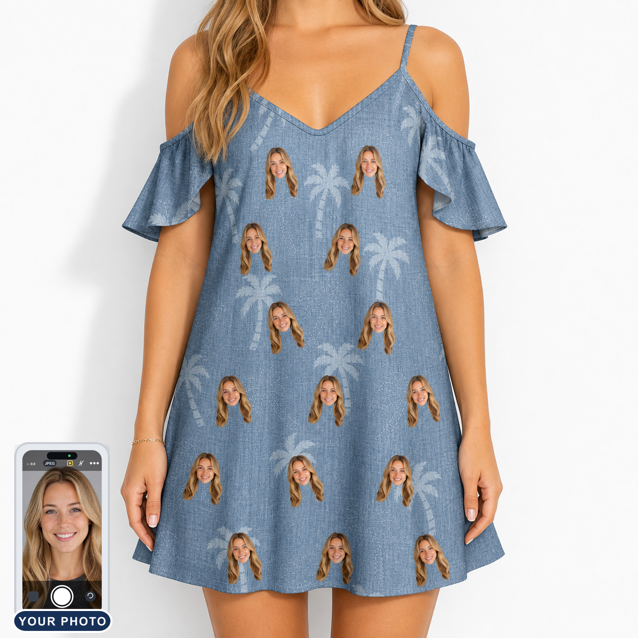 Women's Midcentury Mirage Custom Face Off-Shoulder Dress
